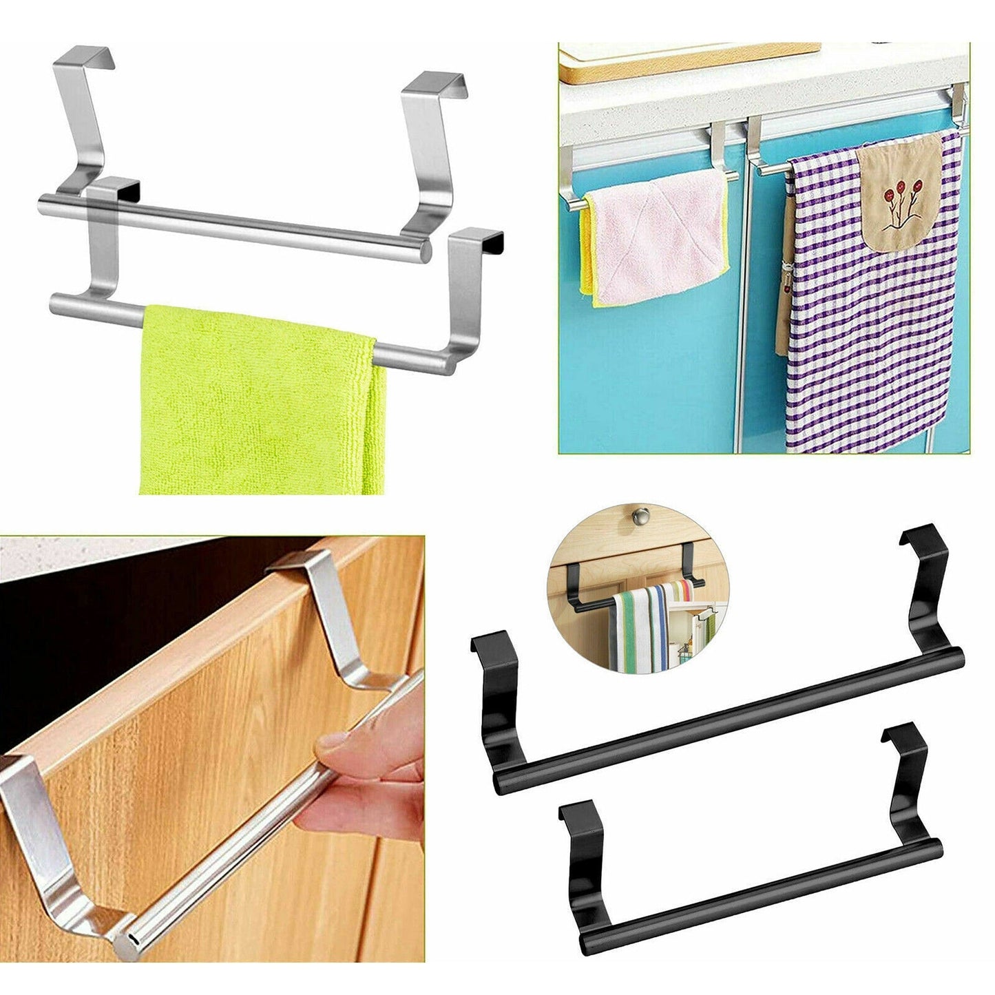 Over Door Tea Towel Rack Bathroom Rail Cupboard Hanger Hook