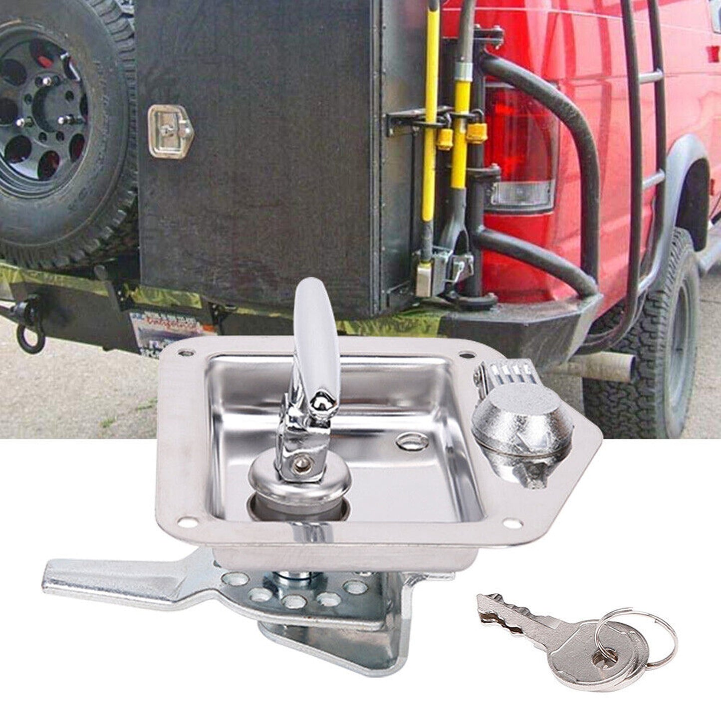 Stainless Steel Locking Handle for Trailer Tool Box - 2x Keys