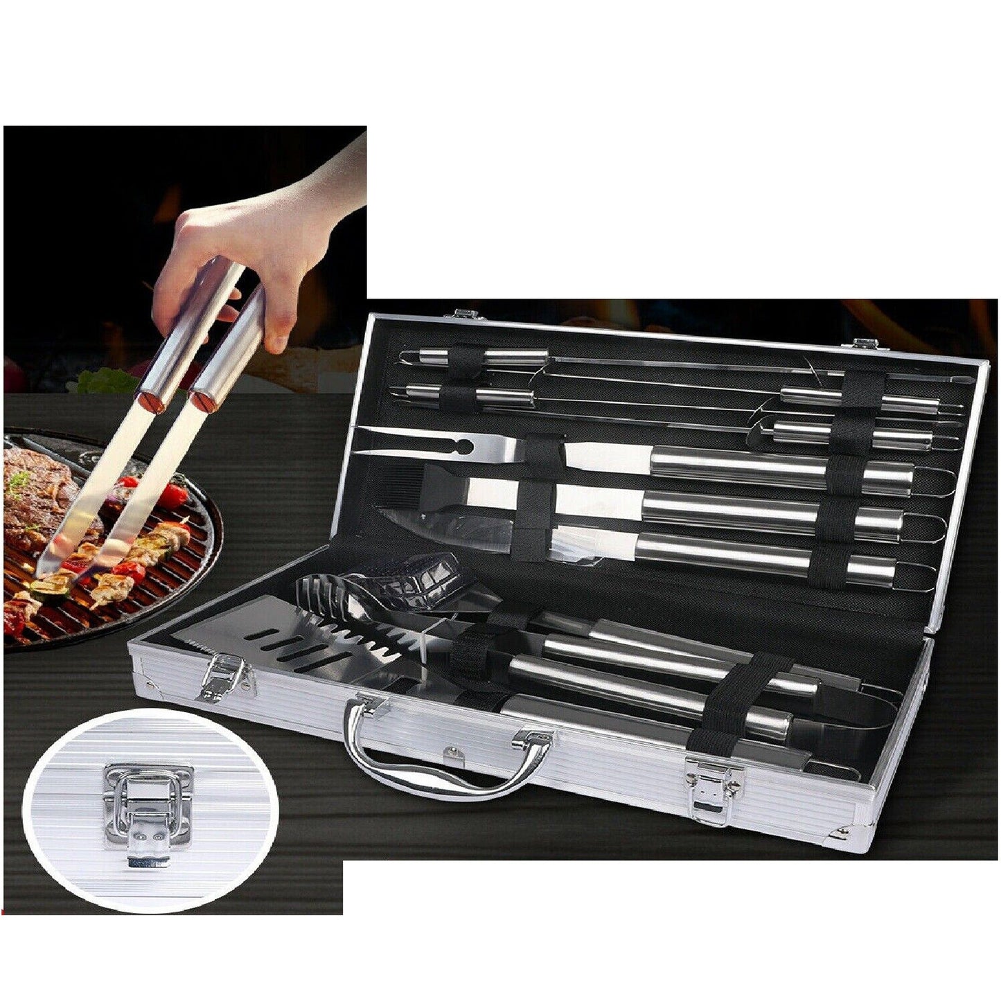 10pcs Stainless Steel Barbecue Set with Aluminium Grill Utensils