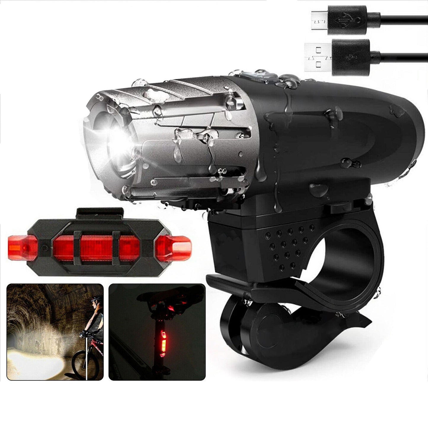 Rechargeable Bicycle Light Set Waterproof Front Rear LED Bike Lamp USB