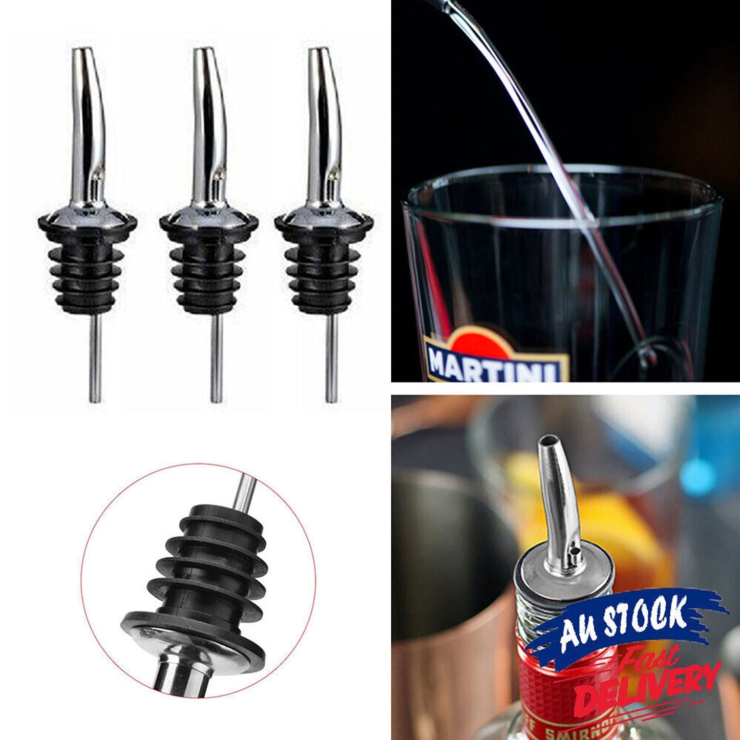 3-Pack Stainless Steel Free Flow Shot Bottle Pourers for Wine and Spirits