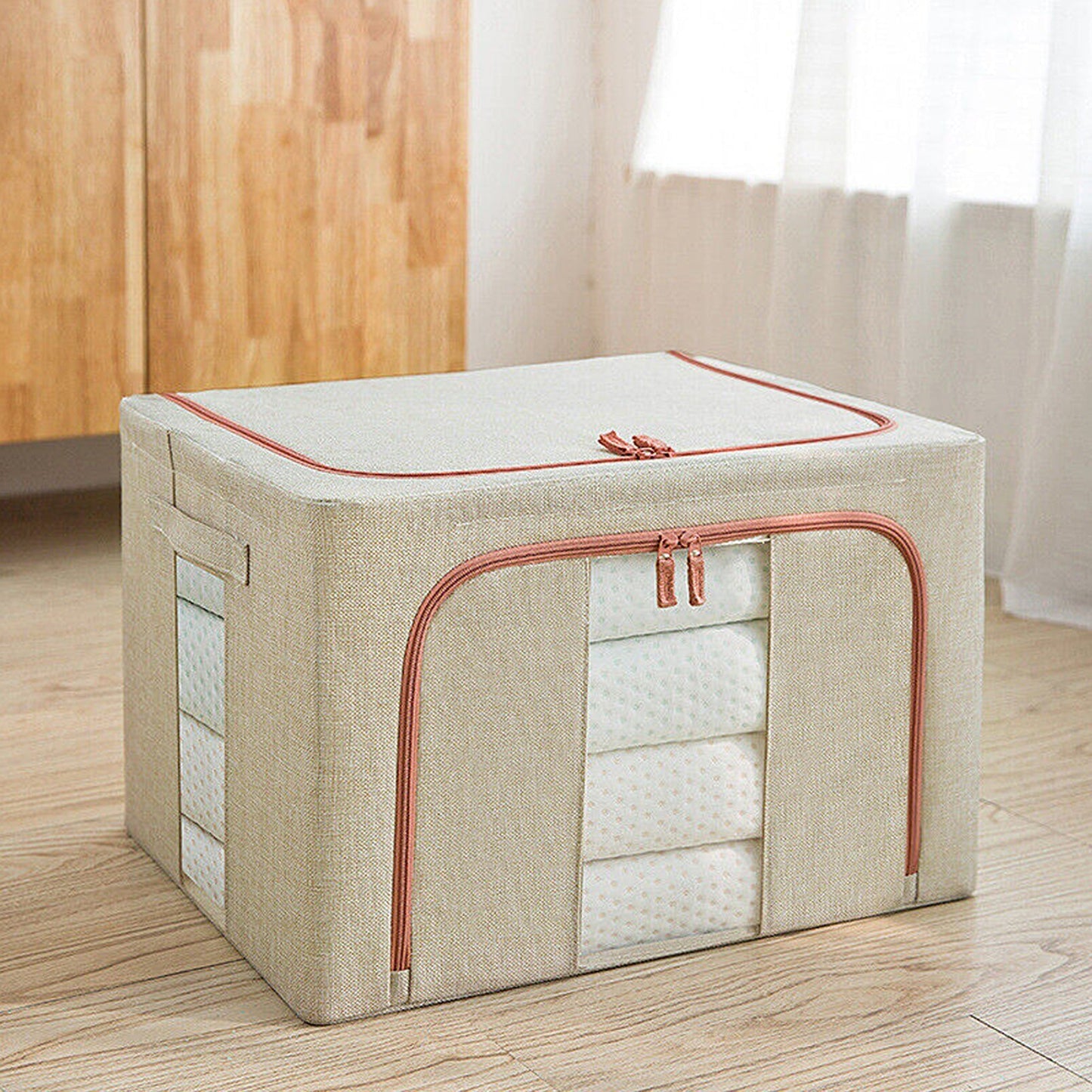 Foldable Storage Box with Crushed Steel Frame Clothes Quilt Toys Organizer