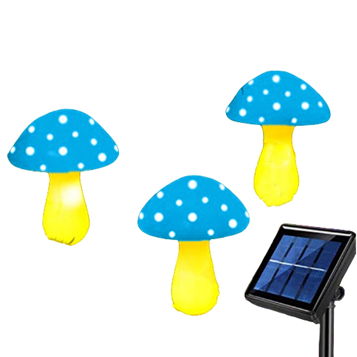 Blue LED Solar Powered Mushroom Fairy String Lights for Gardens