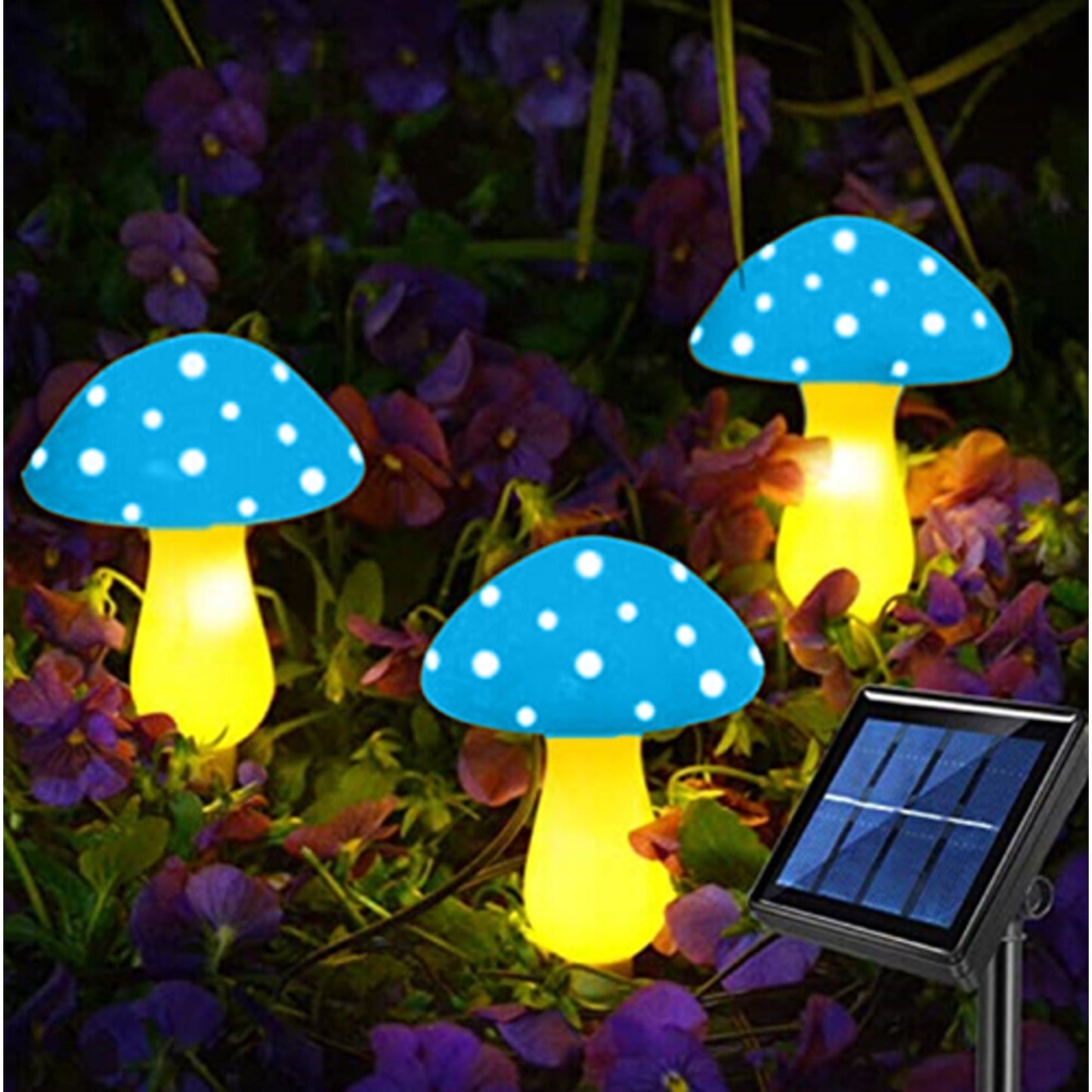 Blue LED Solar Powered Mushroom Fairy String Lights for Gardens
