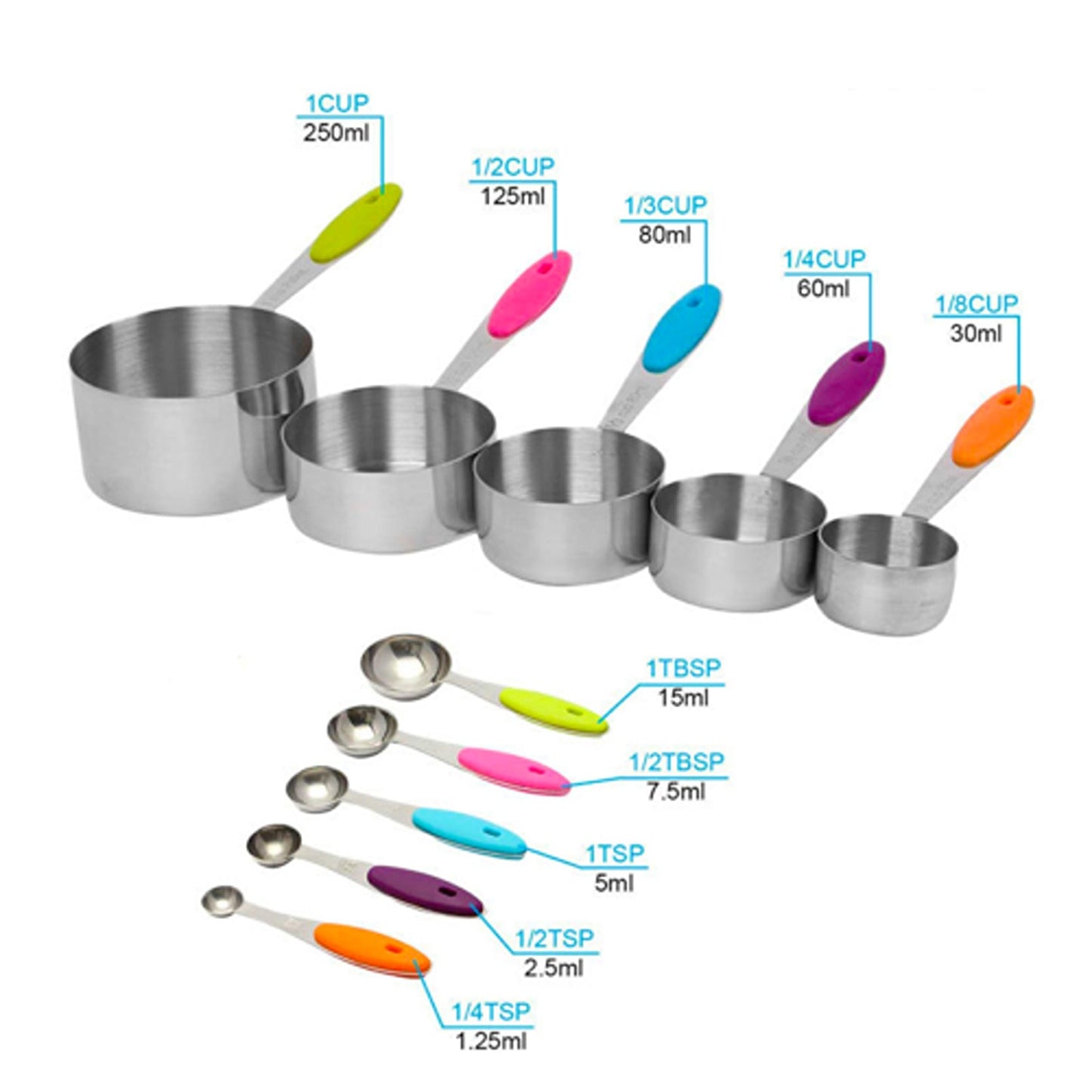 10pcs Stainless Steel Baking Measuring Spoons and Cups Kit