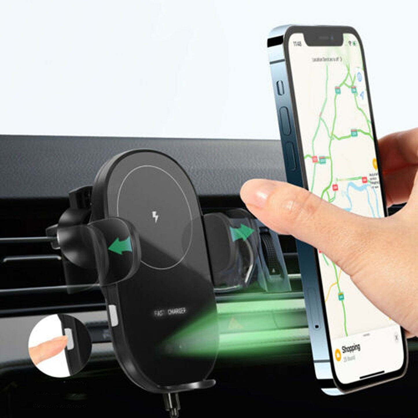 15W Automatic Clamping Wireless Car Charger for Air Vent Phone Mount