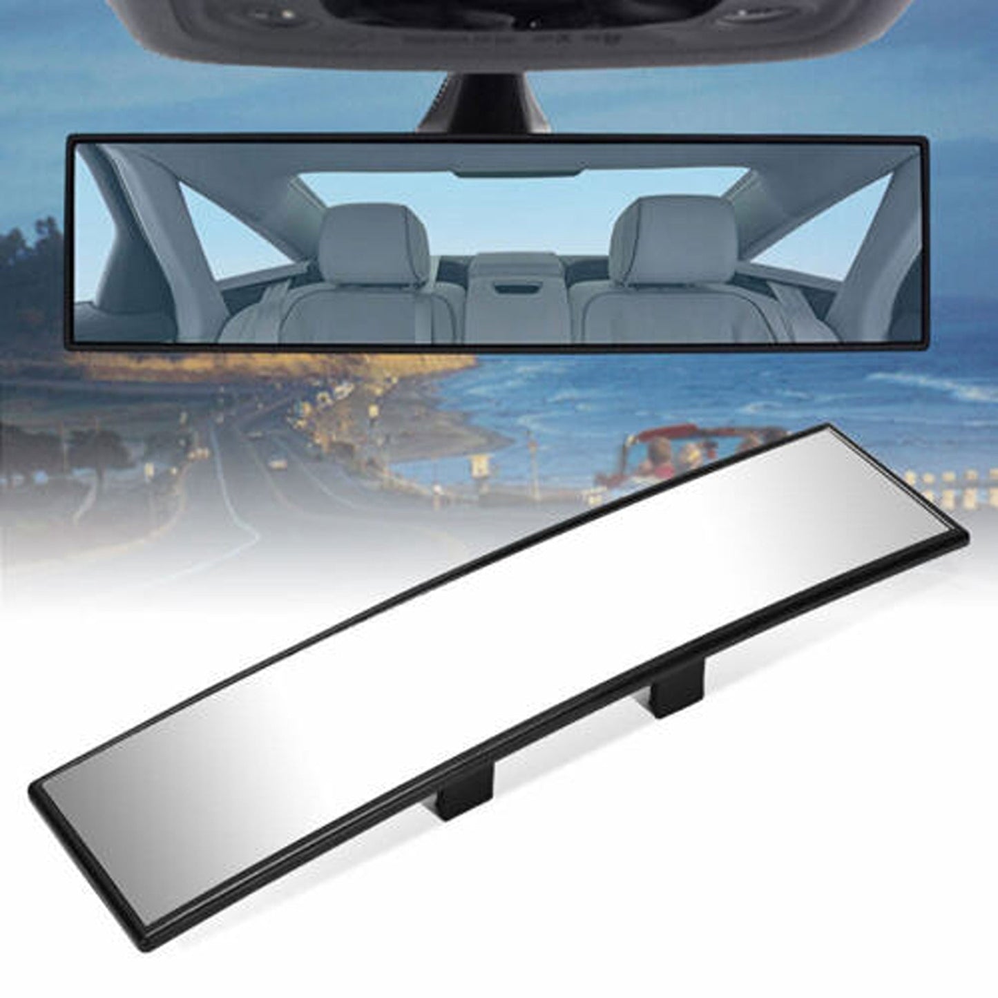 Wide Angle Rearview Car Interior Mirror 30cm Panoramic White