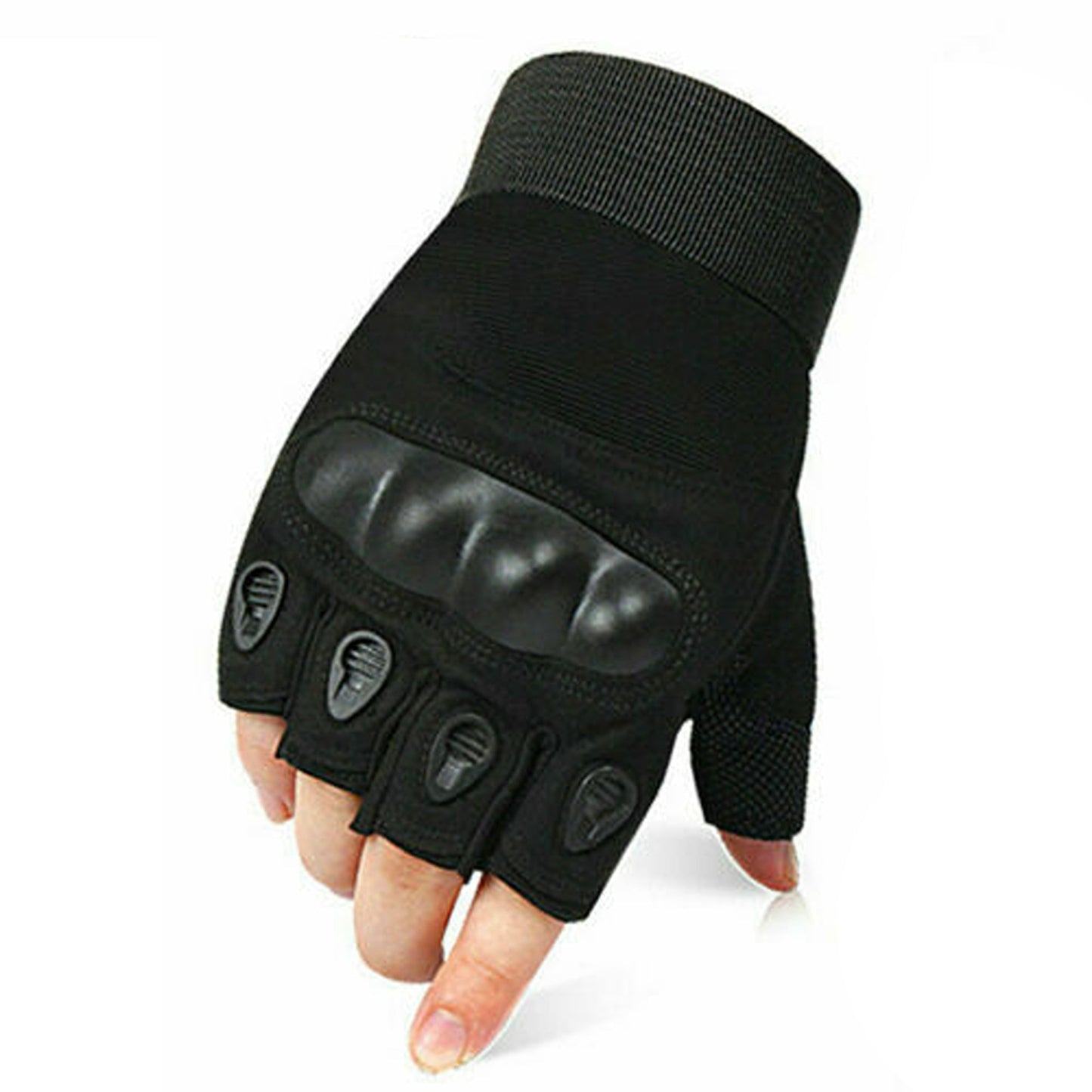 Black Tactical Fingerless Sport Gloves Leather Motorcycle Combat Outdoor