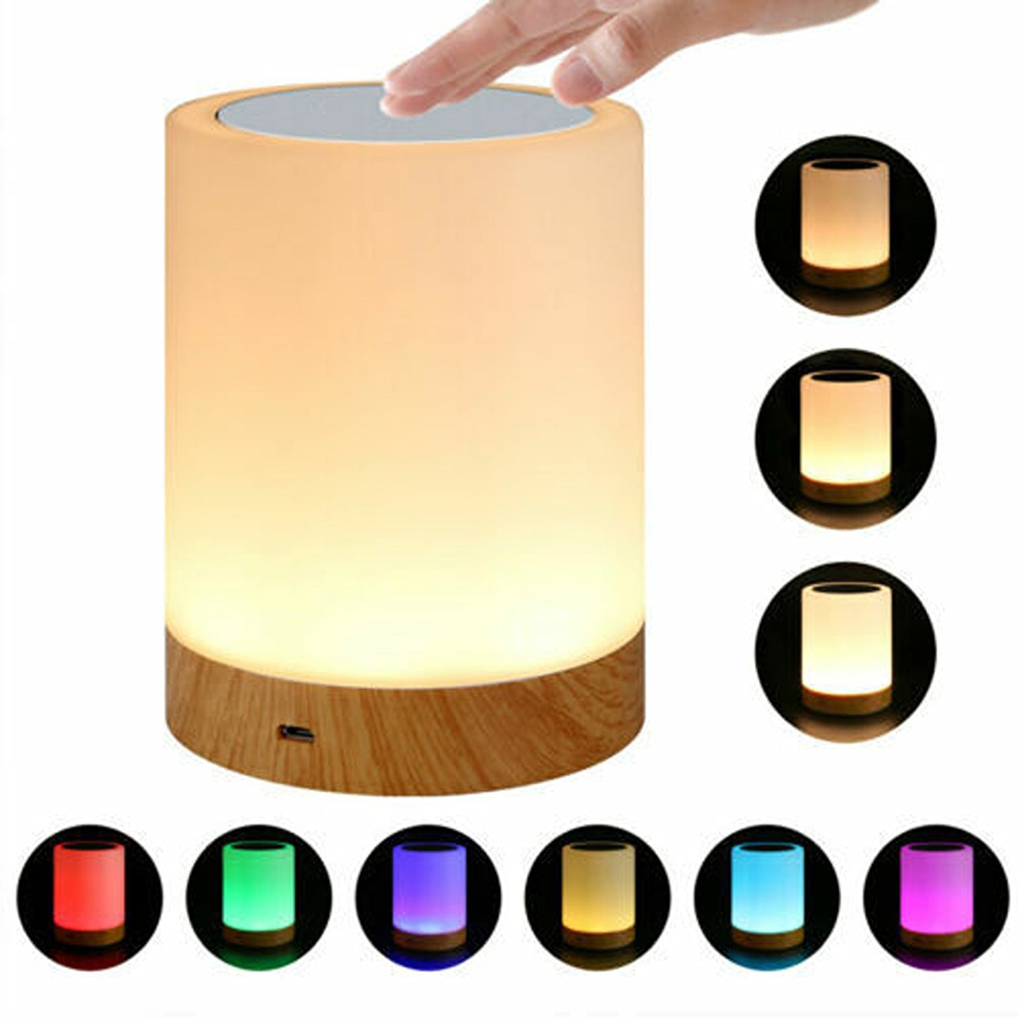 7 Colour USB Rechargeable RGB LED Touch Night Light Dimmable Mood Bedside Lamp