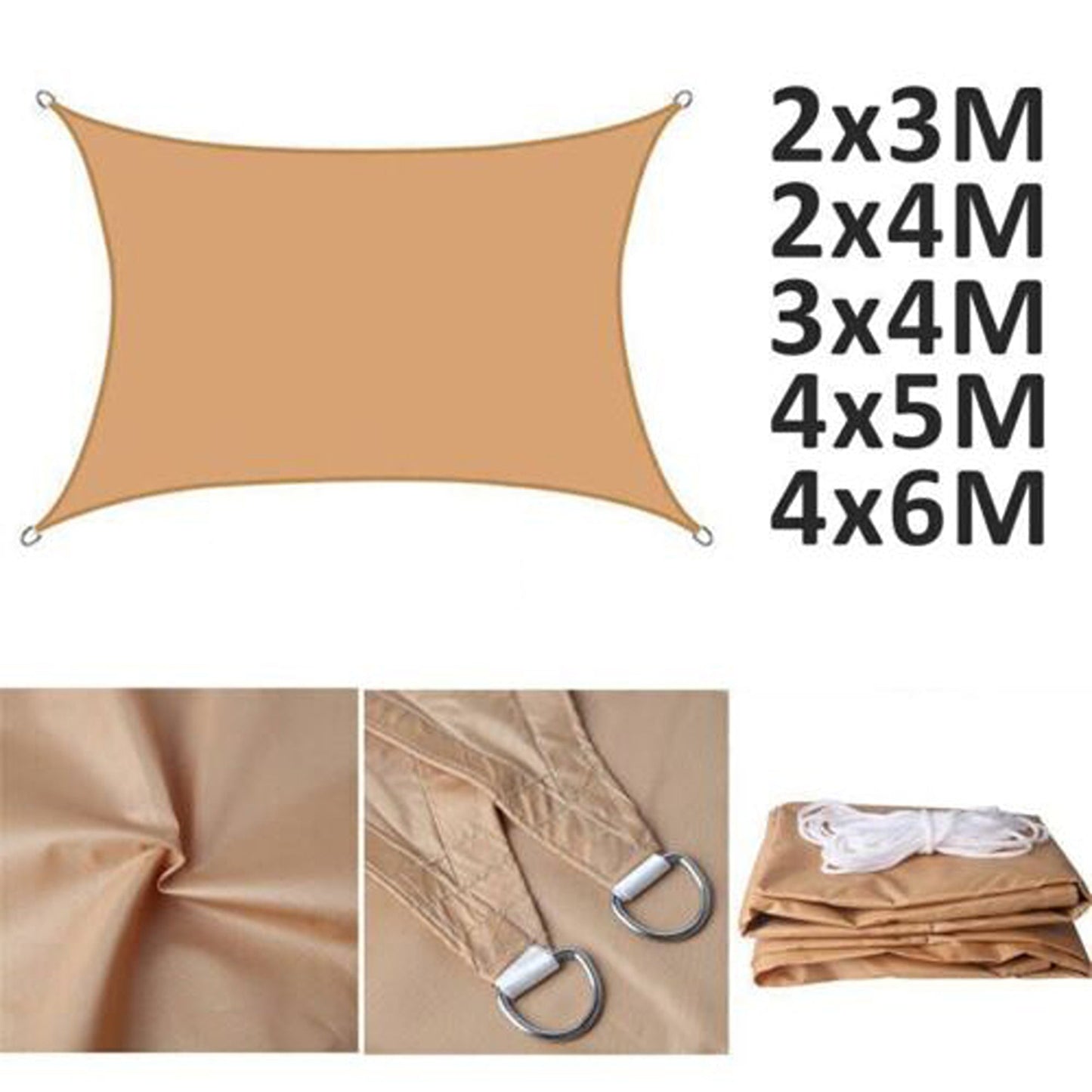 Extra Heavy Duty Sand Colored Sun Shade Sail Waterproof Outdoor Canopy Awning