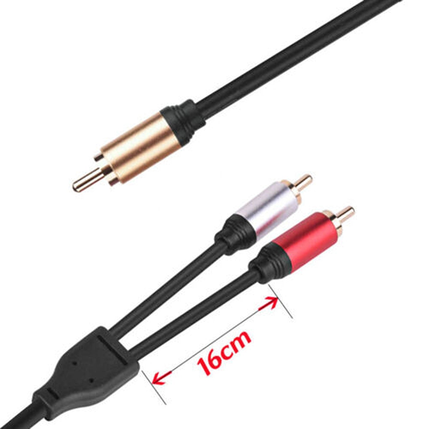Gold Plated Y Splitter Audio Cable 1 RCA to 2 RCA Subwoofer Cord Lead