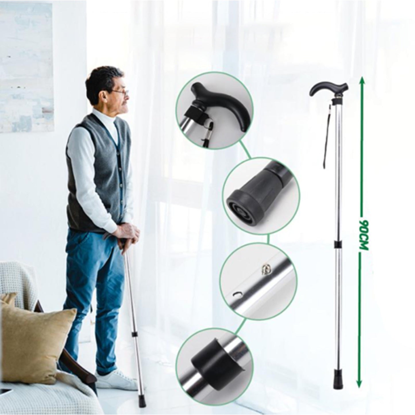 Lightweight Adjustable Metal Walking Stick Compact Travel Cane