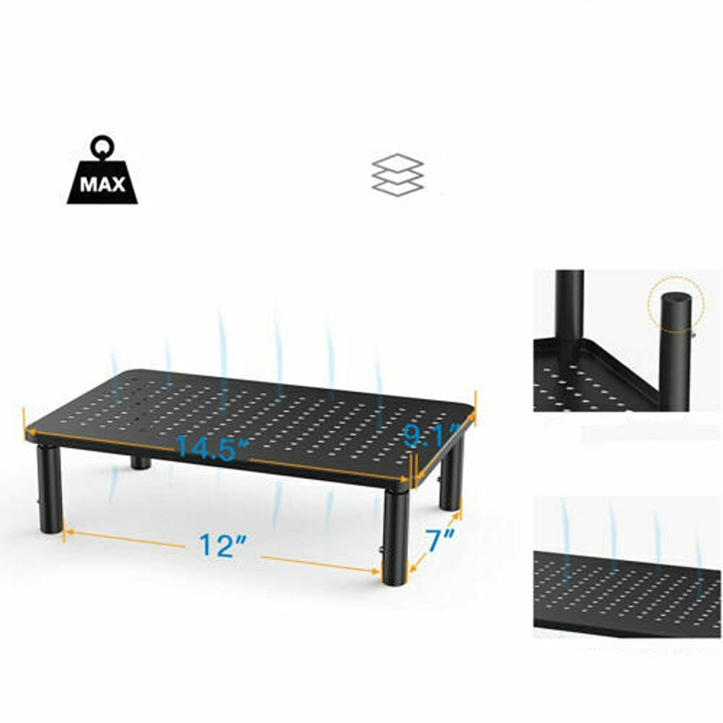 Adjustable Height Laptop and Monitor Stand with Mesh Platform