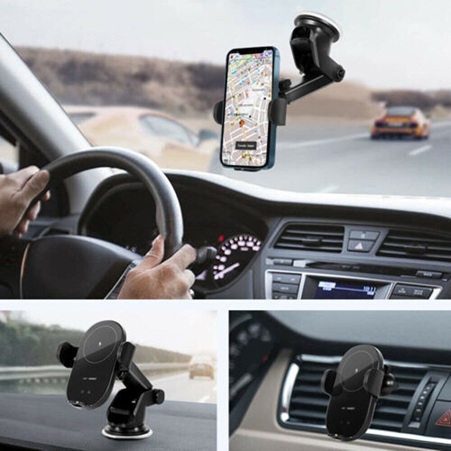 15W Automatic Clamping Wireless Car Charger for Air Vent Phone Mount