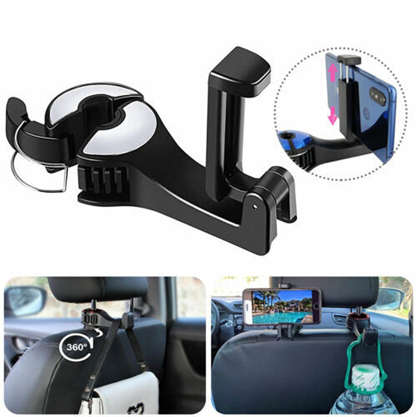 2-in-1 Car Seat Storage Hook with Mobile Phone Holder