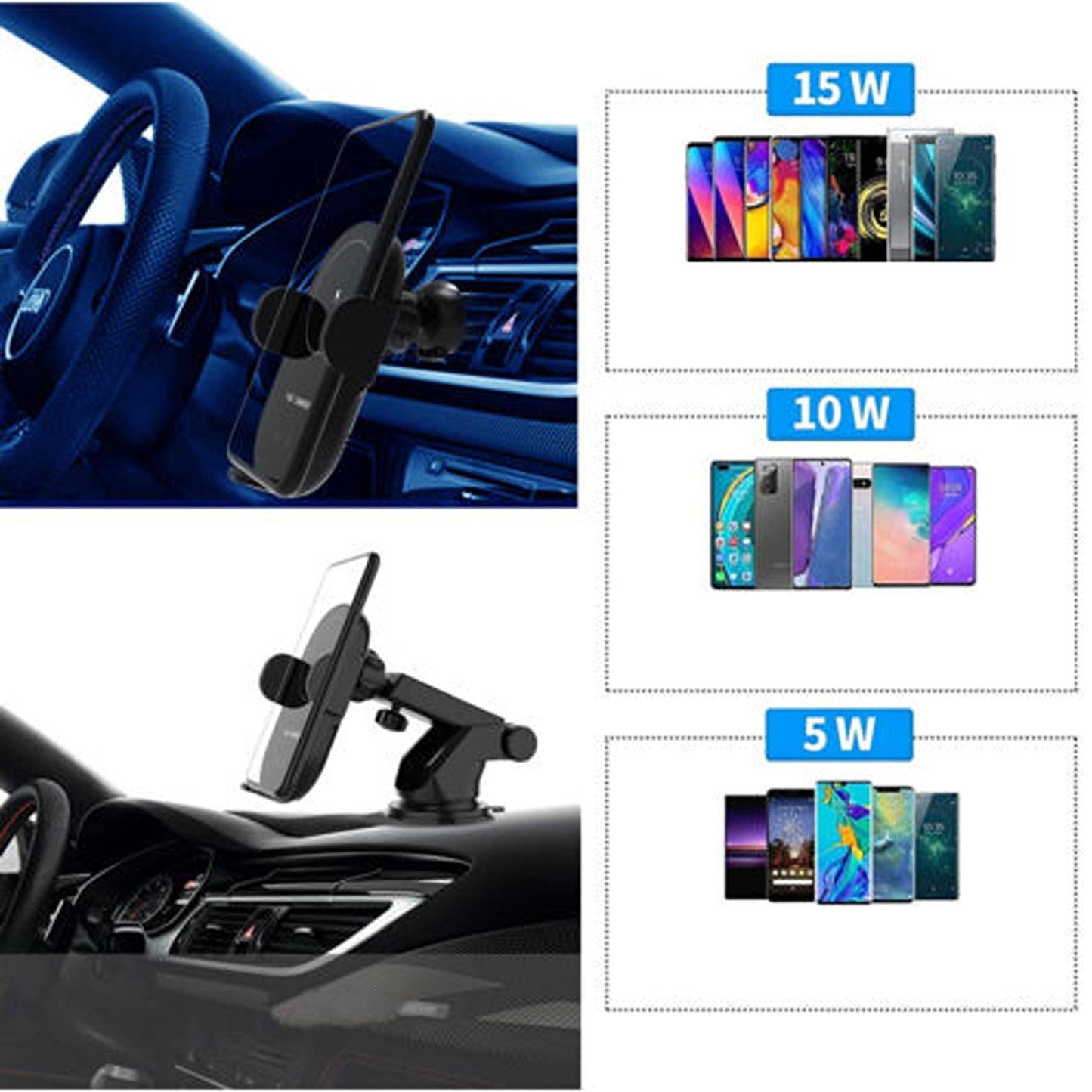 15W Automatic Clamping Wireless Car Charger for Air Vent Phone Mount