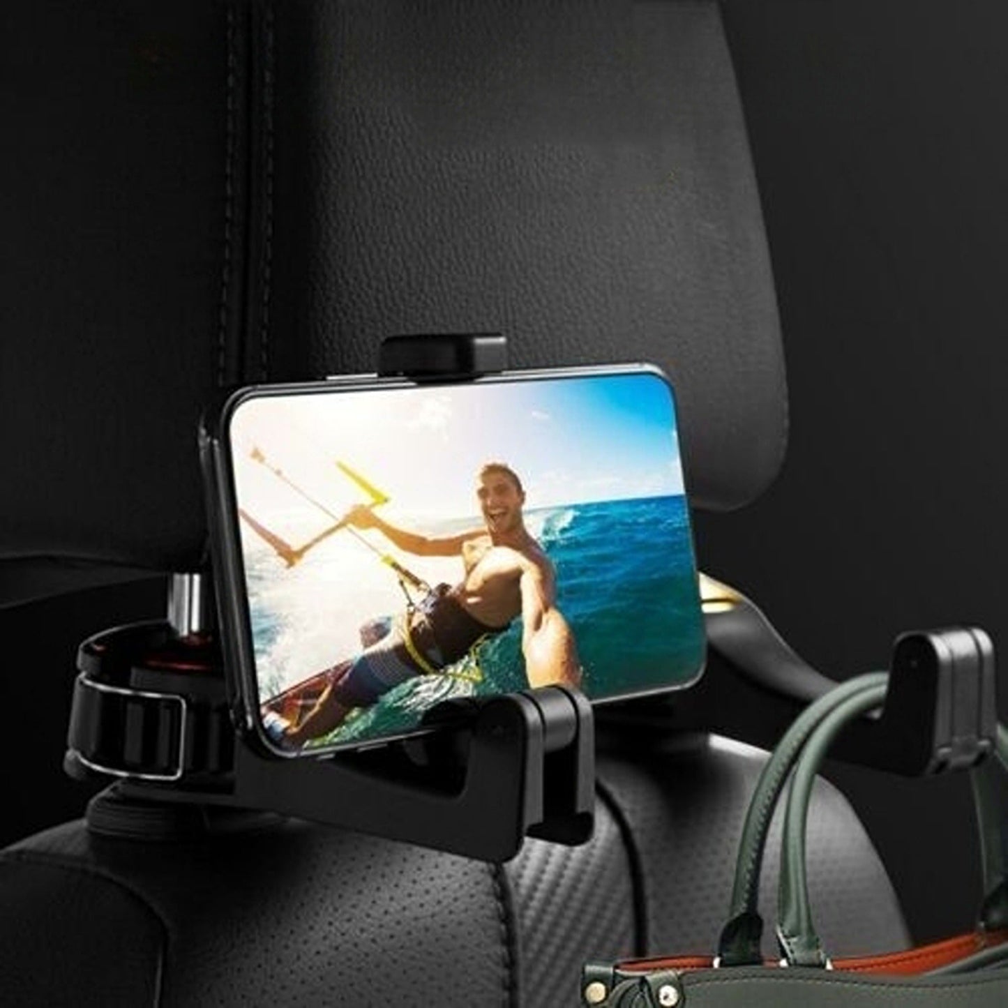 2-in-1 Car Seat Storage Hook with Mobile Phone Holder