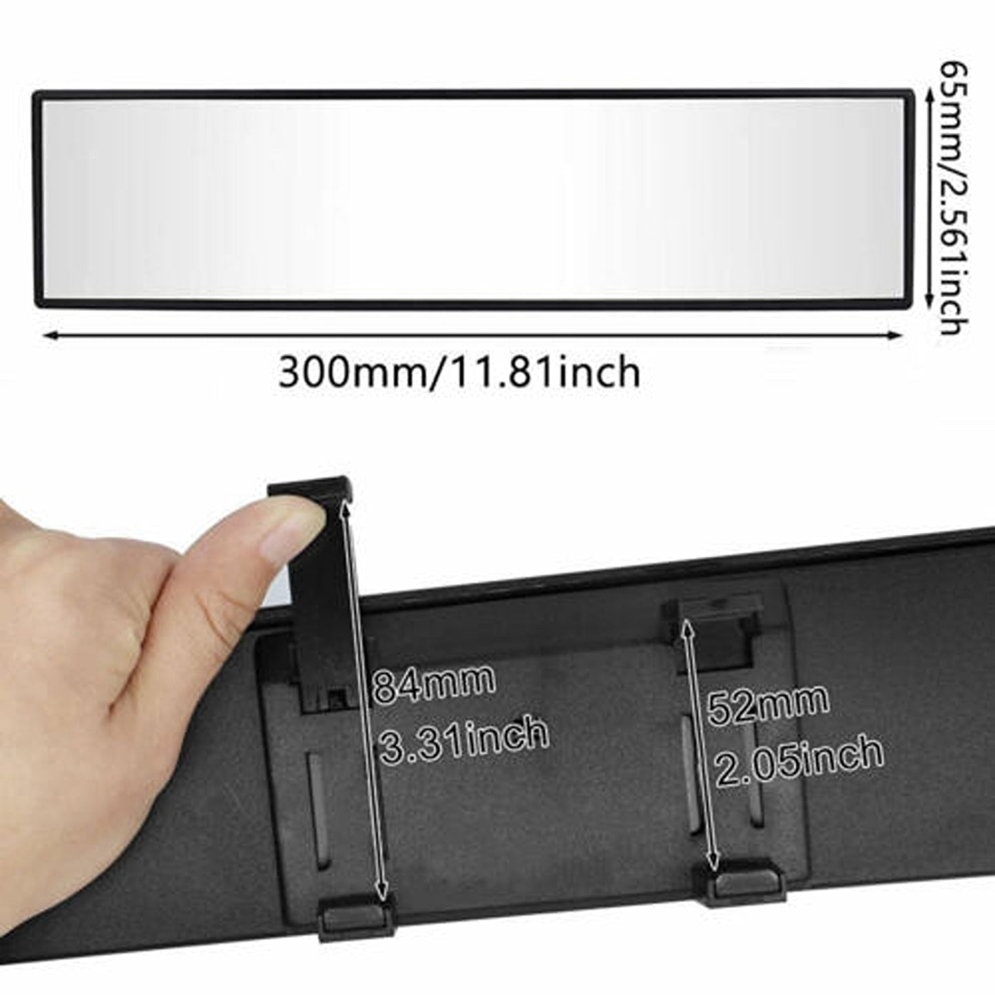 Wide Angle Rearview Car Interior Mirror 30cm Panoramic White