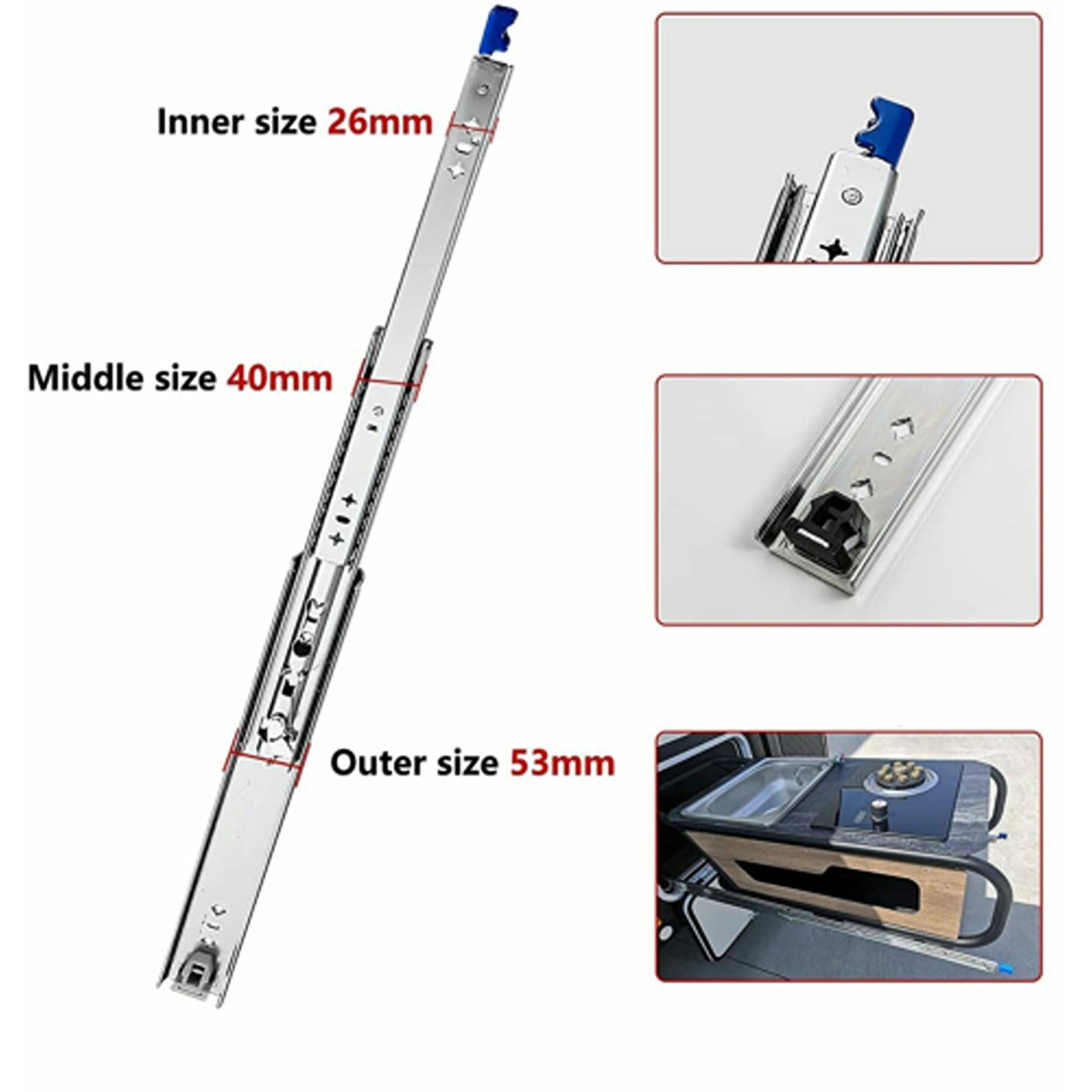 2pcs Heavy Duty 125KG Locking Drawer Slides for Trailers - Extendable 500-2000mm