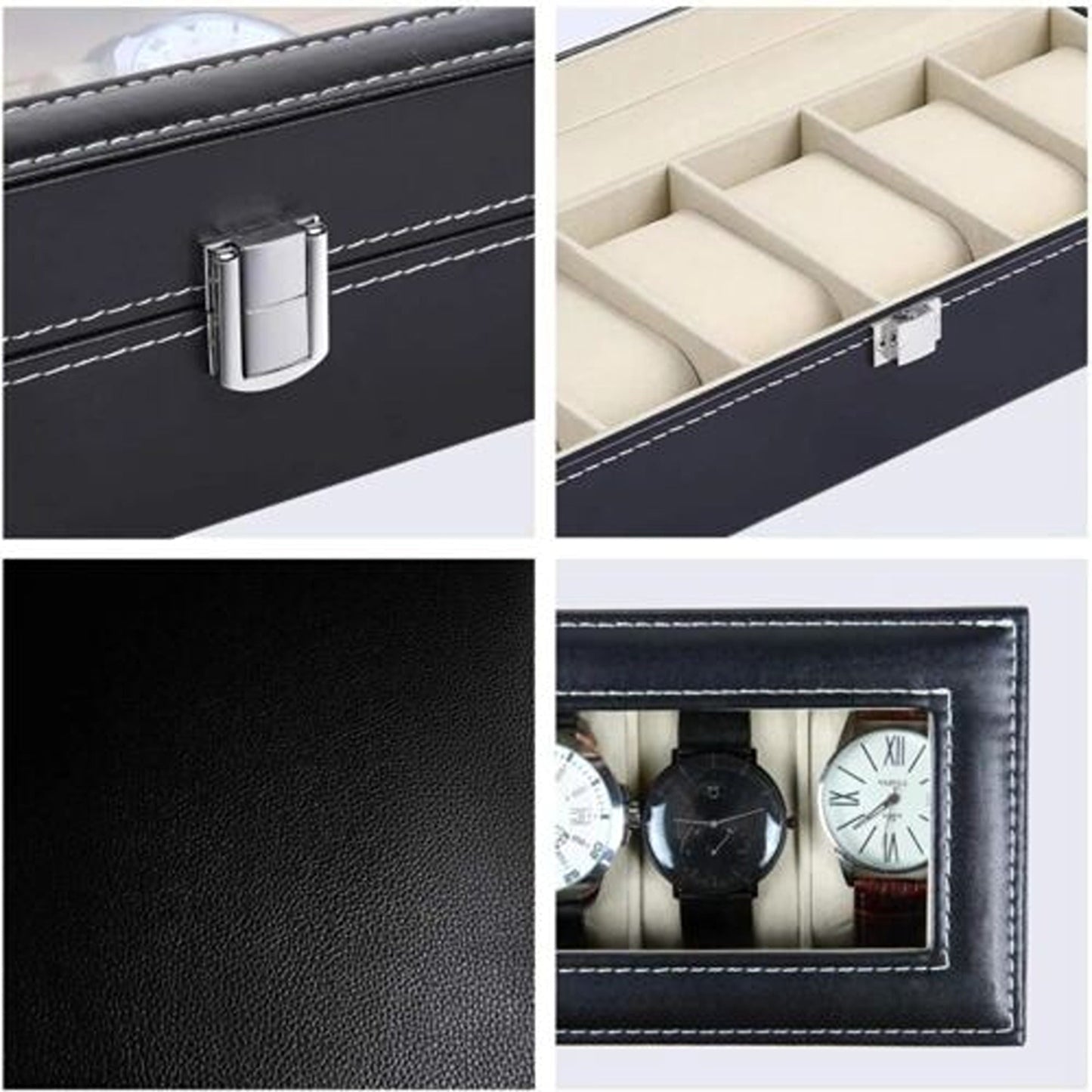 Leather Watch Box Organizer for Jewelry and Watches Glass Display Case