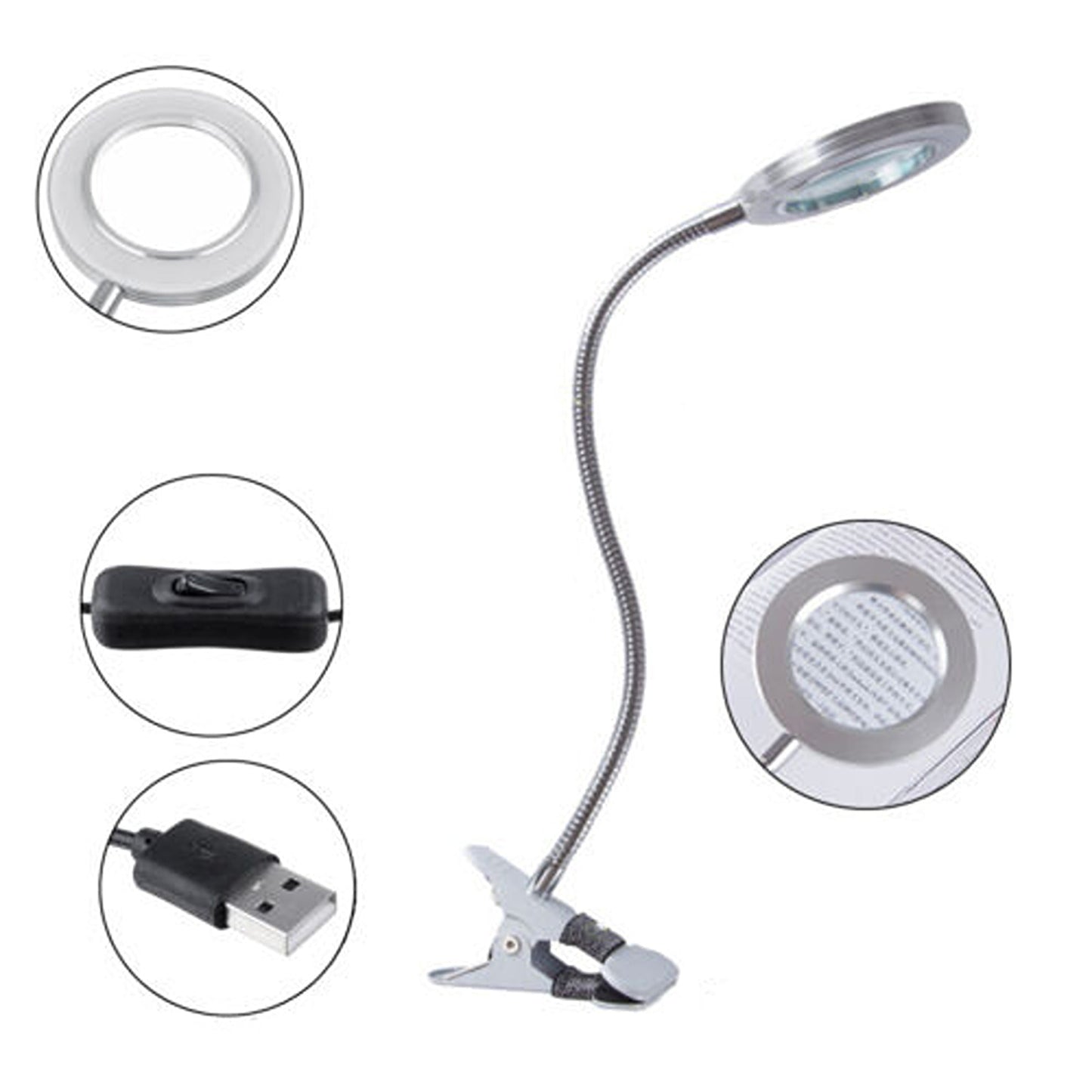 Desk Magnifying Lamp with LED Light and Clamp for Crafting Magnification