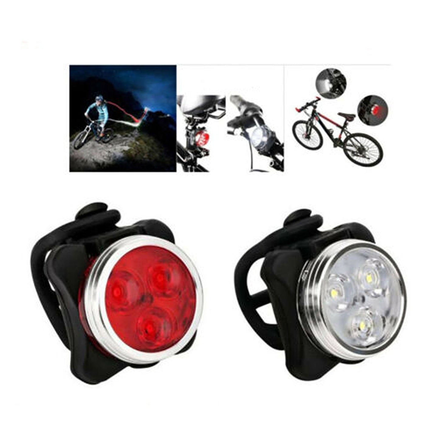 USB Rechargeable Bike Light Set IPX4 Waterproof Front and Rear Tail Lamp