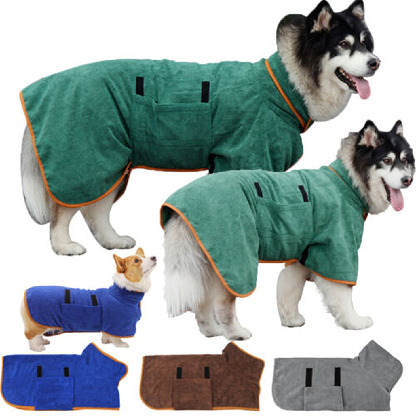 Green Soft Microfibre Dog Bathrobe Towel Drying Robe for Pets