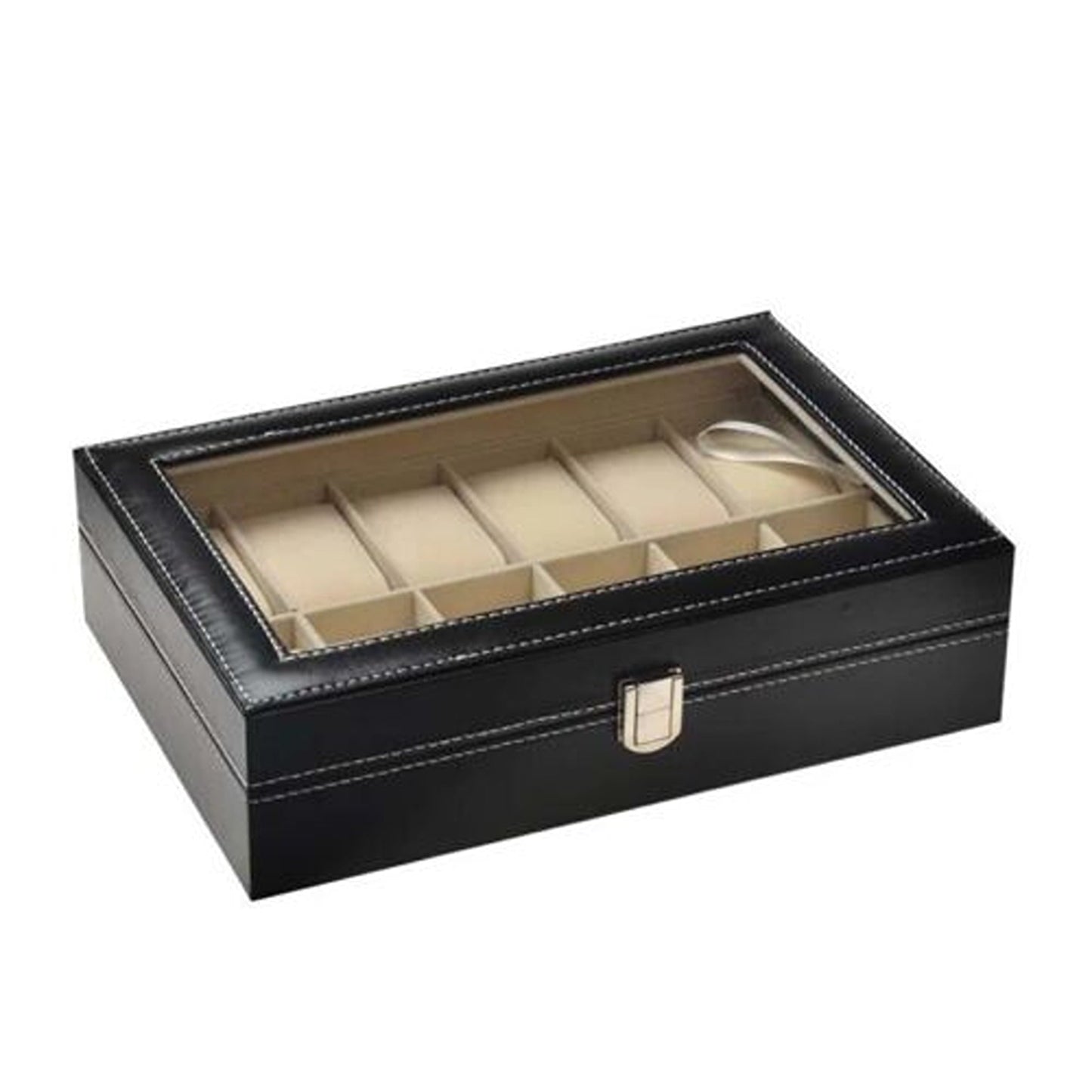 Leather Watch Box Organizer for Jewelry and Watches Glass Display Case