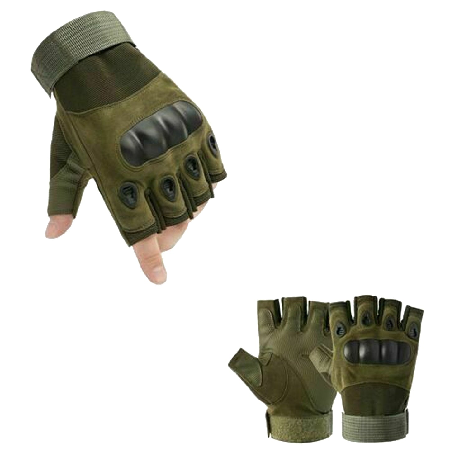 Army Green Tactical Fingerless Gloves Motorcycle Combat Sport Leather