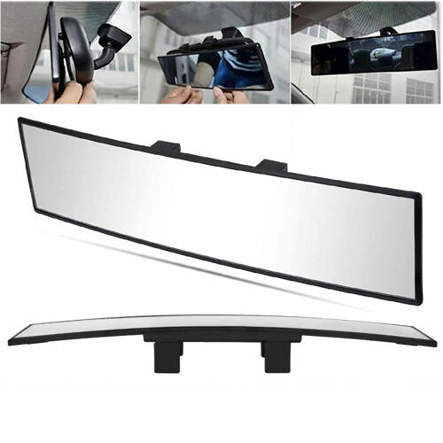 Wide Angle Rearview Car Interior Mirror 30cm Panoramic White