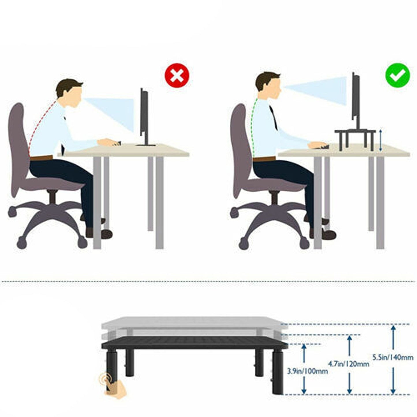 Adjustable Height Laptop and Monitor Stand with Mesh Platform