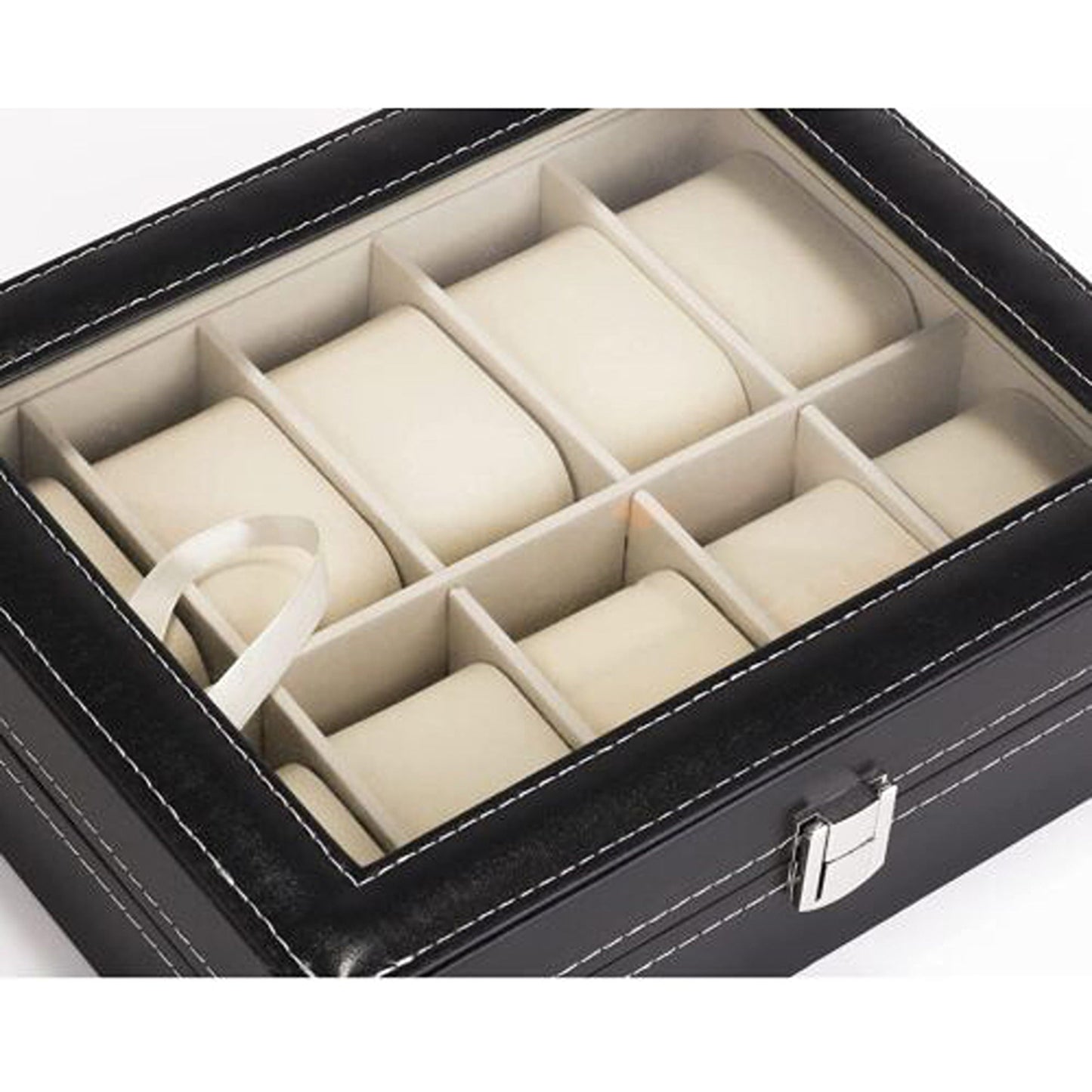Leather Watch Box Organizer for Jewelry and Watches Glass Display Case