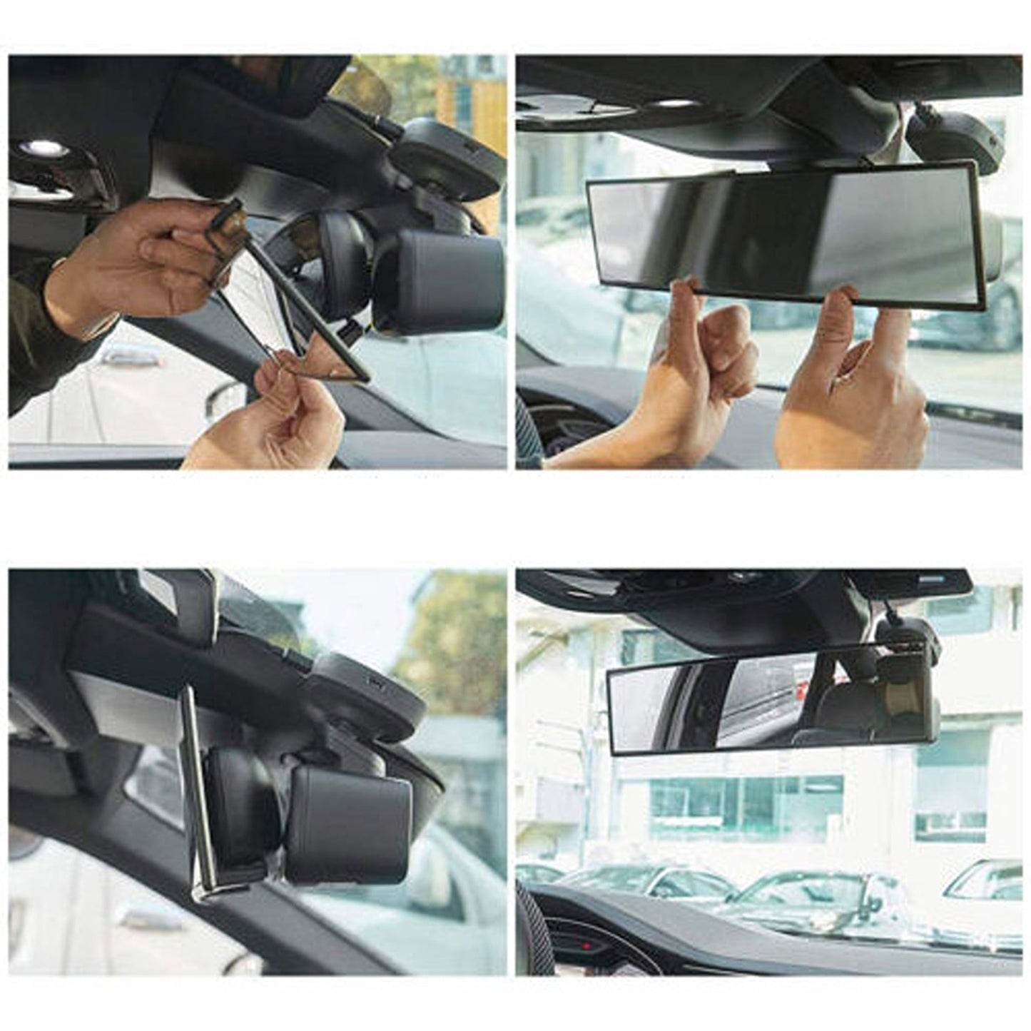 Wide Angle Rearview Car Interior Mirror 30cm Panoramic White