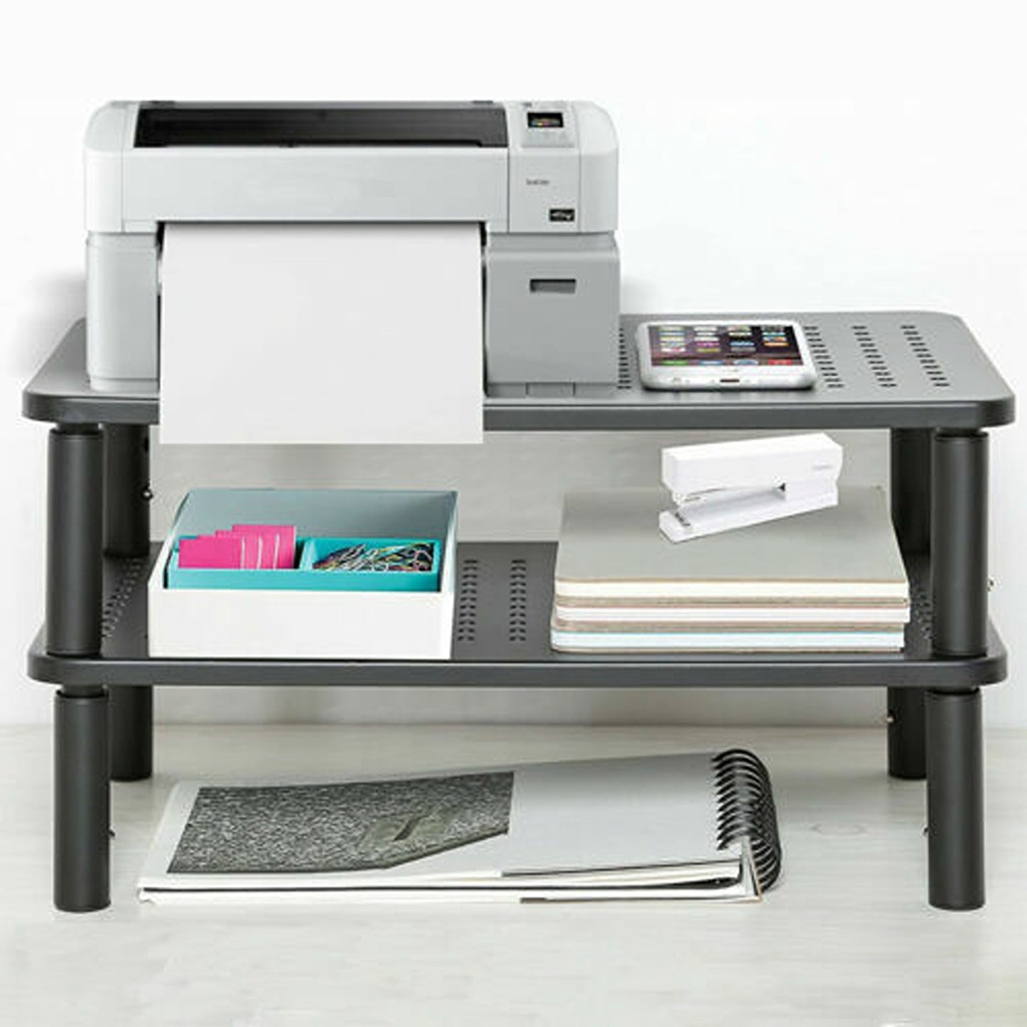 Adjustable Height Laptop and Monitor Stand with Mesh Platform