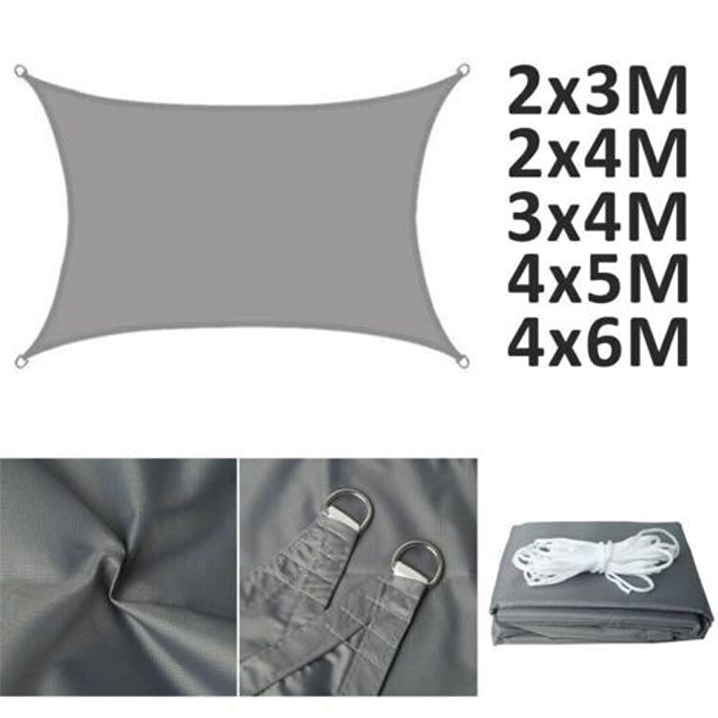 Grey Waterproof Sun Shade Sail Extra Heavy Duty Canopy Awning for Outdoor