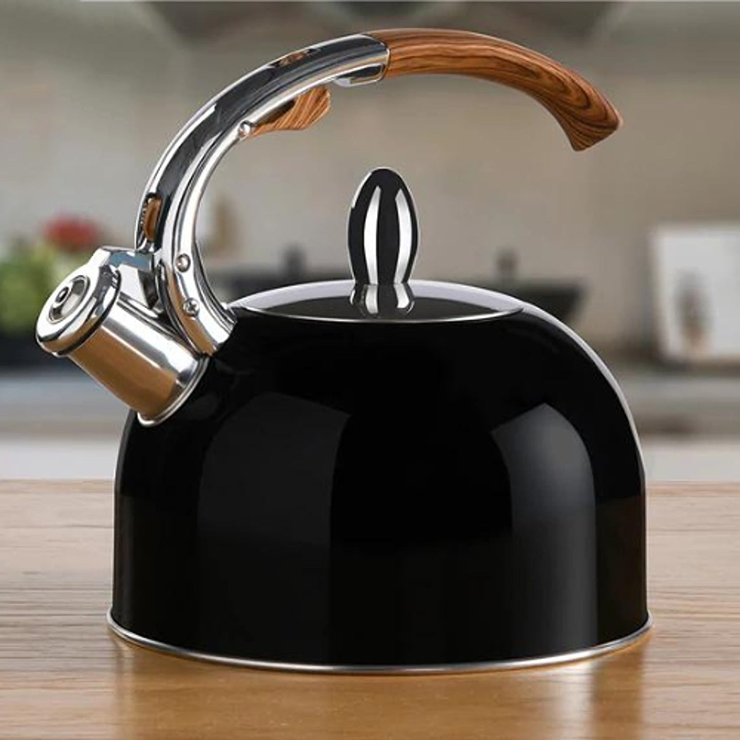 Black Bamboo Whistling Stovetop Kettle 2.5L Capacity