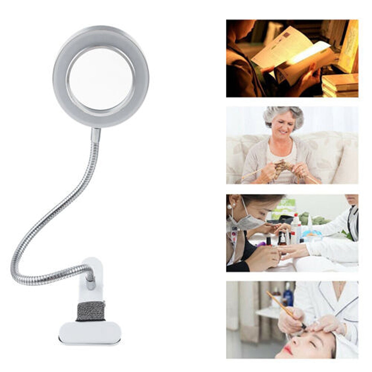 Desk Magnifying Lamp with LED Light and Clamp for Crafting Magnification