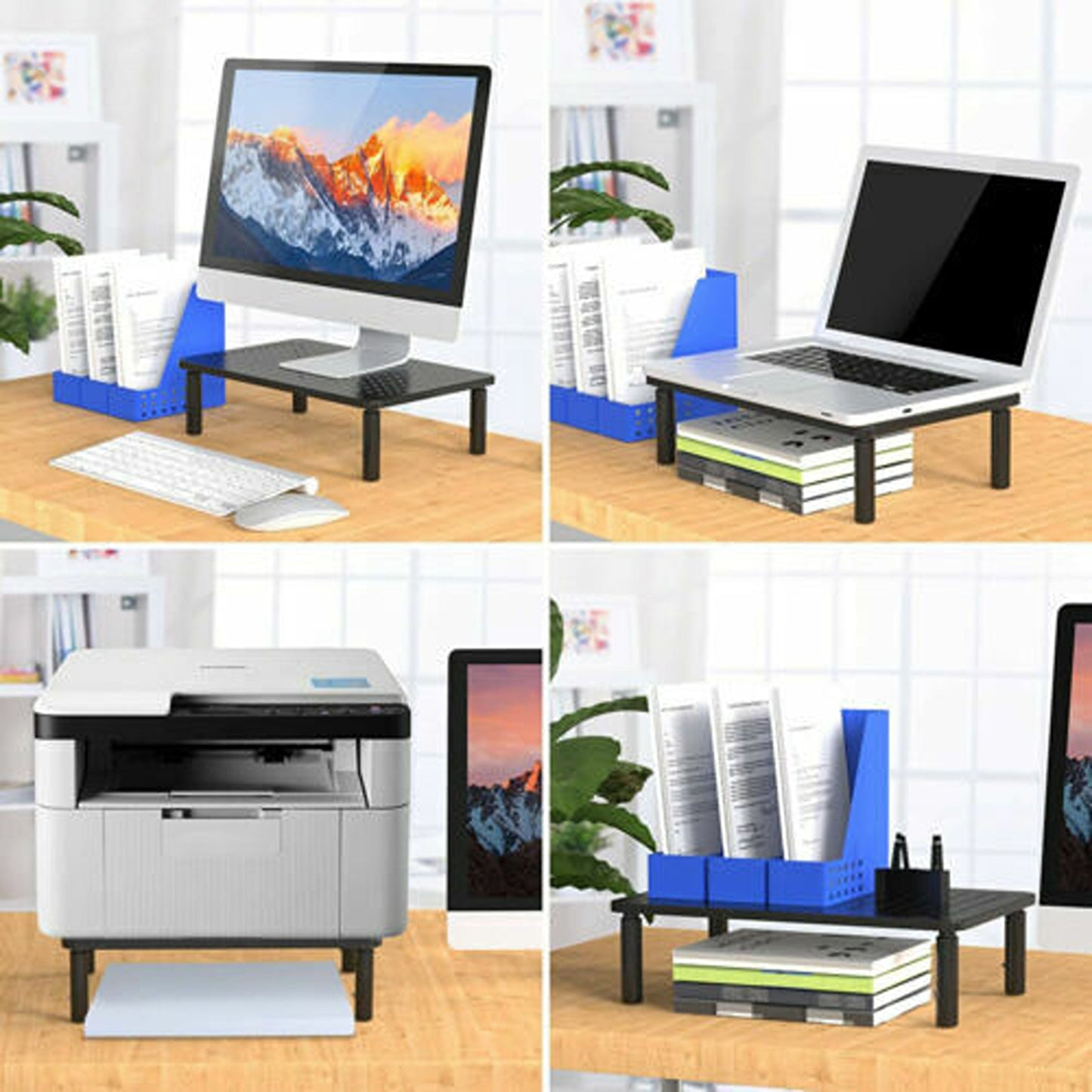 Adjustable Height Laptop and Monitor Stand with Mesh Platform