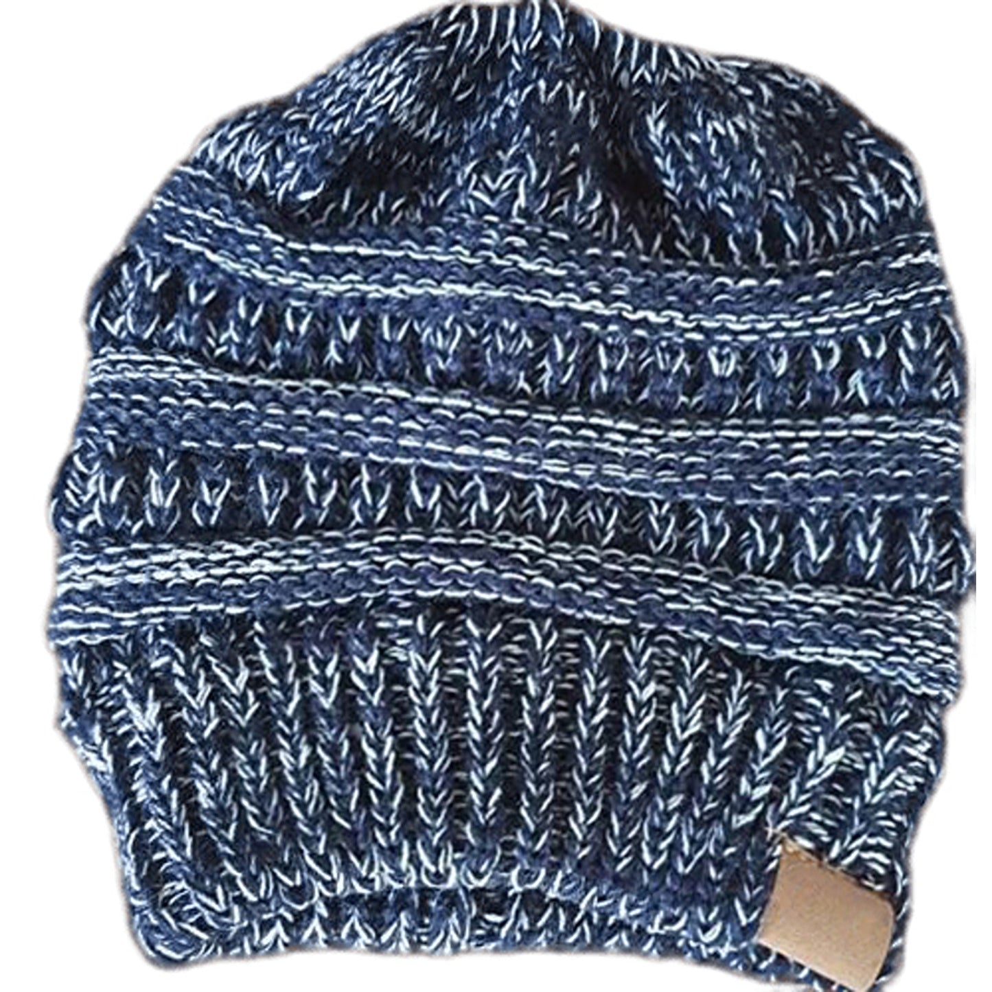 High Bun Ponytail Beanie for Women Soft Stretch Cable Knit Crochet Hat