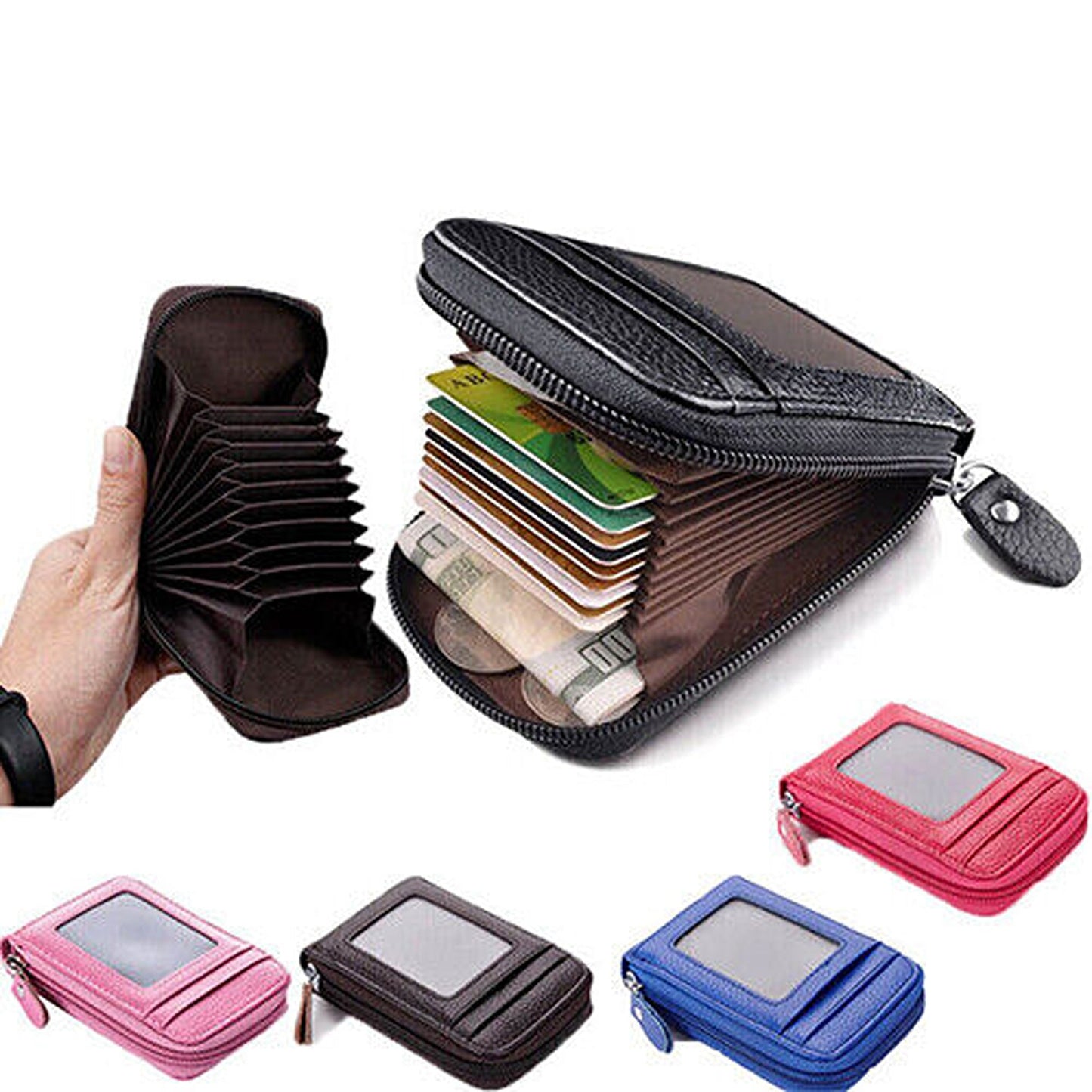 RFID Blocking Anti-theft Credit Card Holder with Leather Wallet