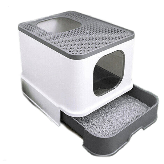 Fully Enclosed Hooded Cat Litter Box Large Sturdy Kitty Toilet Tray Set