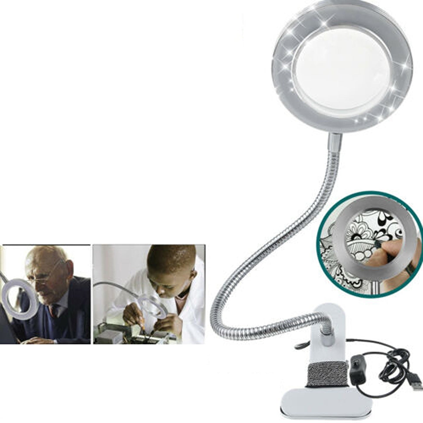 Desk Magnifying Lamp with LED Light and Clamp for Crafting Magnification