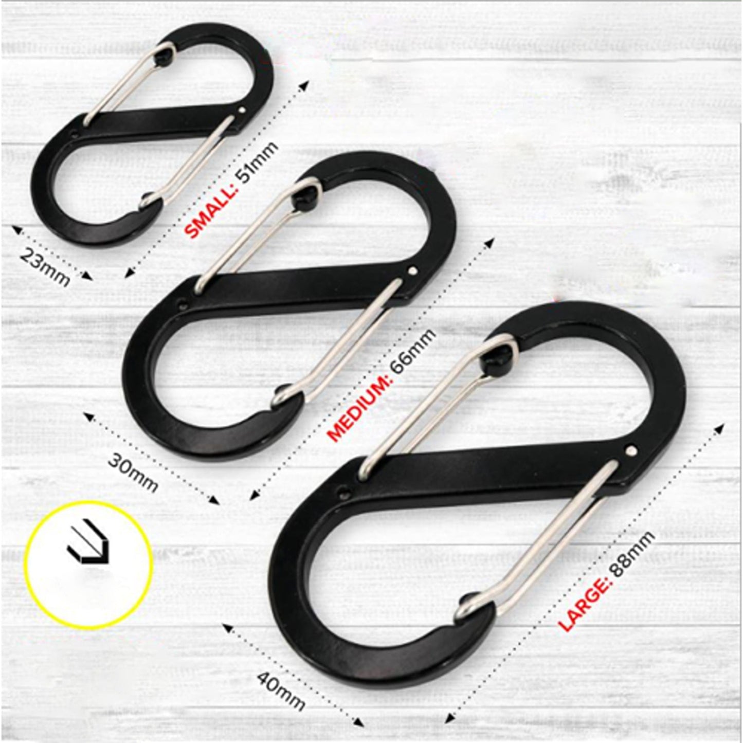 3pcs Heavy Duty Dual S-Biner Carabiner Hooks Multi-Size Handy Hardware
