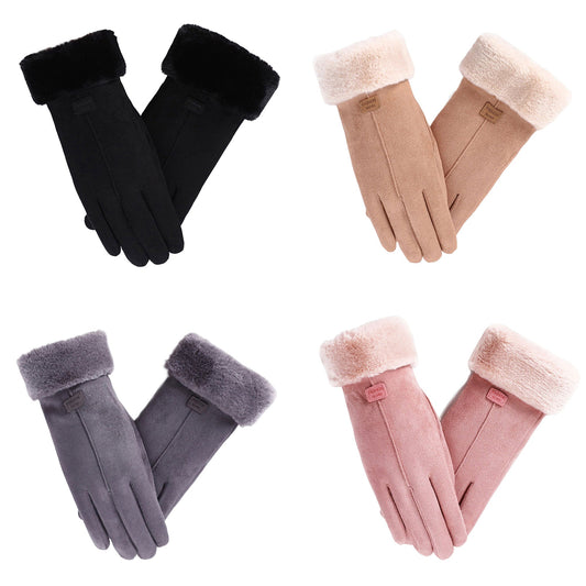 Women Thermal Sheepskin Winter Gloves Touch Screen Compatible Windproof and Warm