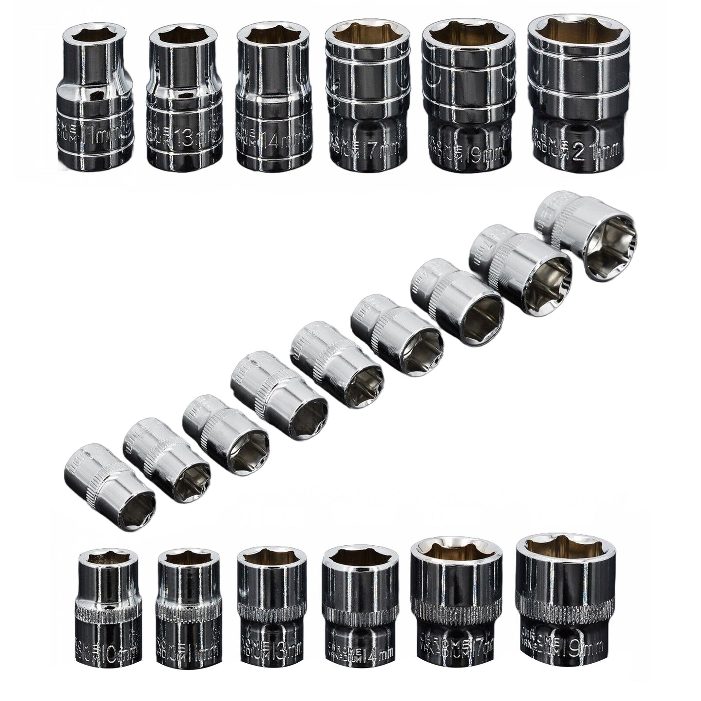 CRV Drive Sockets Set Power Tools Sizes 5 to 21mm