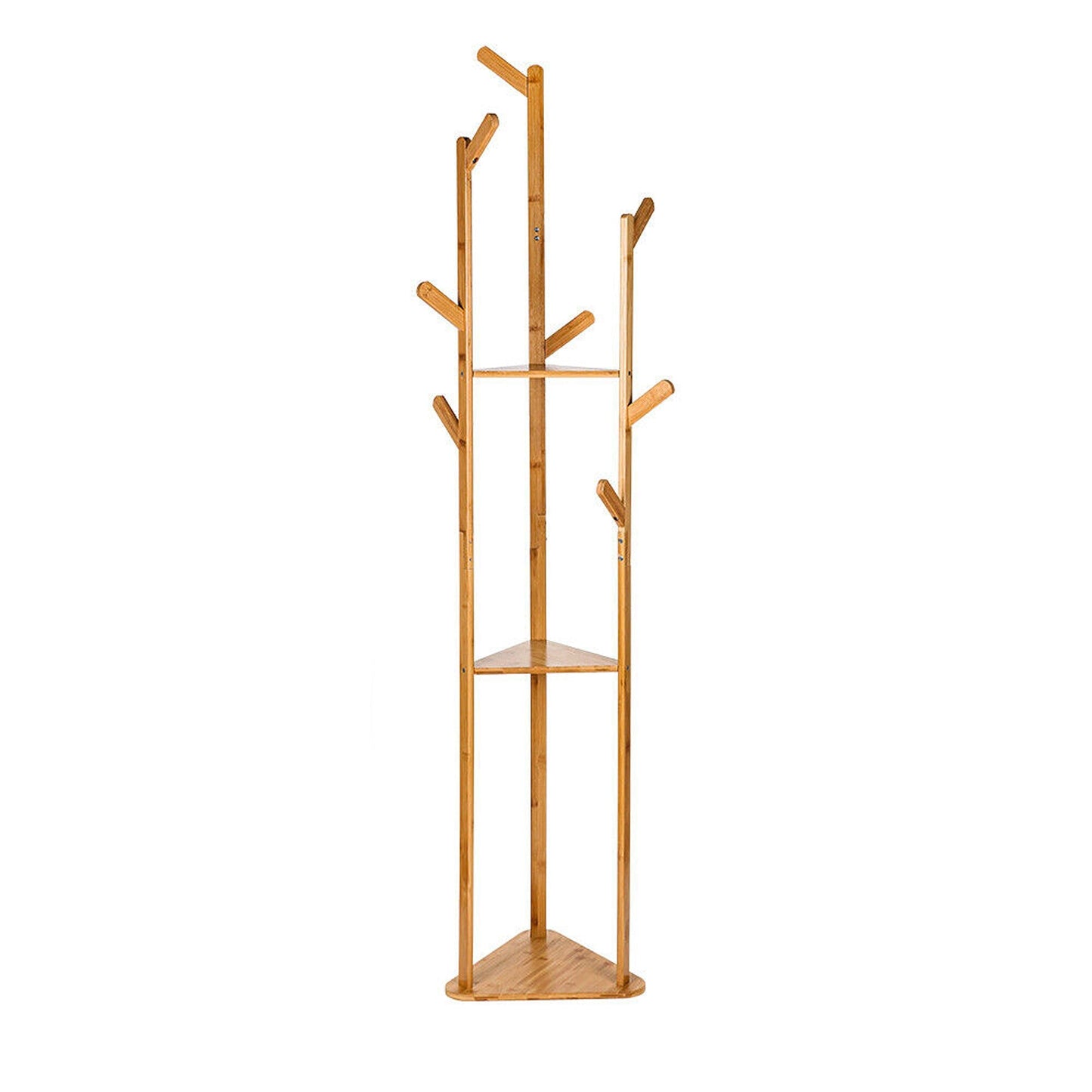 Wooden Coat Rack with 3 Tiers and 9 Hooks