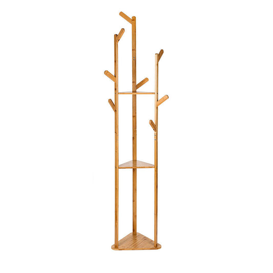 Wooden Coat Rack with 3 Tiers and 9 Hooks