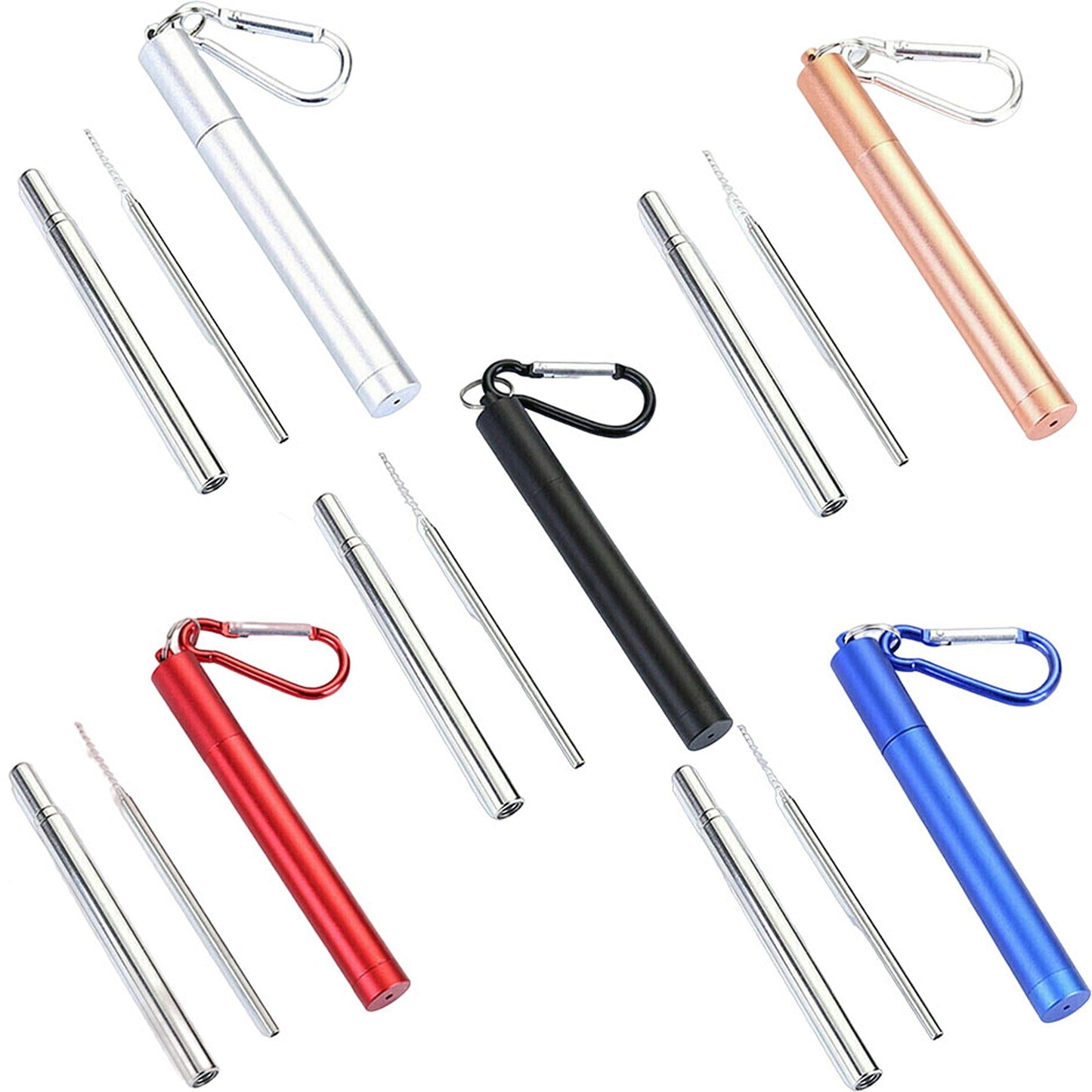 Telescopic Stainless Steel Drinking Straws with Cleaning Brush
