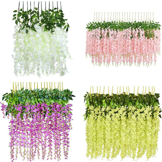 12pcs Silk Wisteria Flower Vine Artificial Garland Leaf Decor for Weddings