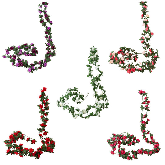 6pcs Artificial Silk Flowers and Ivy Vine Hanging Garland for Wedding